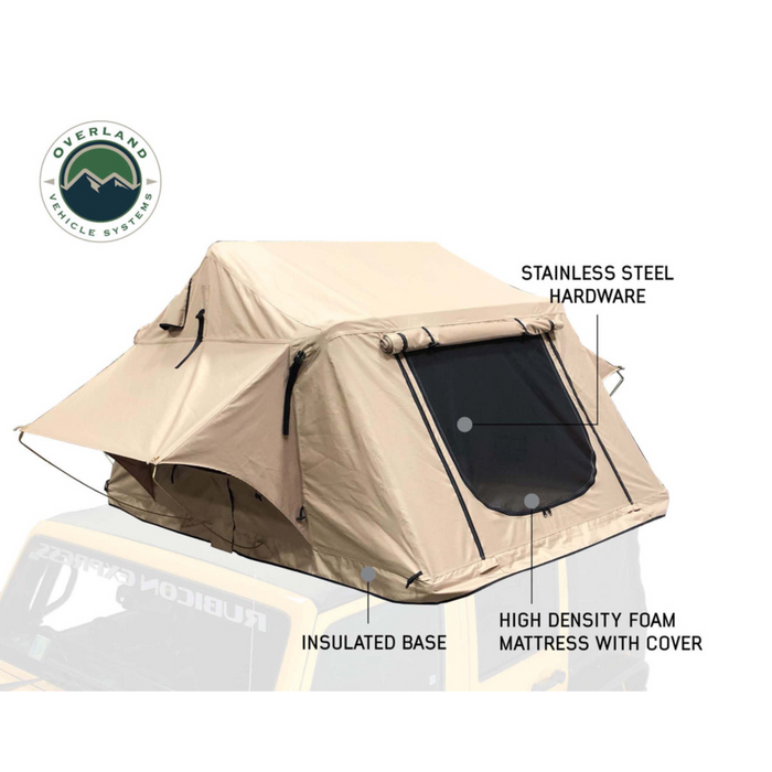 OVS TMBK 3 Person Soft Shell Roof Top Tent with Green Rain Fly