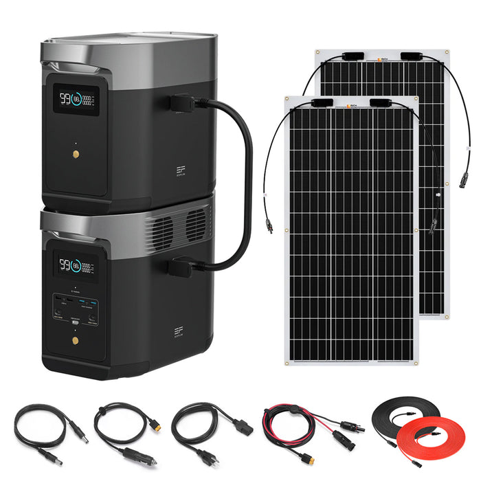 EcoFlow DELTA 2 + Extra Battery 2048Wh 1.8kW Solar Generator | 100W Flexible Mono Solar Panels
