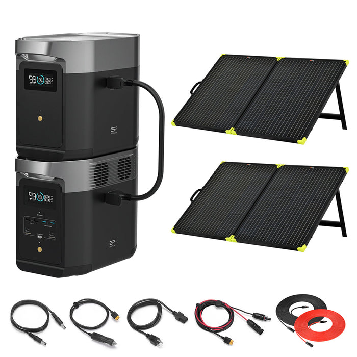 EcoFlow DELTA 2 + Extra Battery 2048Wh 1.8kW Solar Generator | 100W Portable Mono Solar Panels