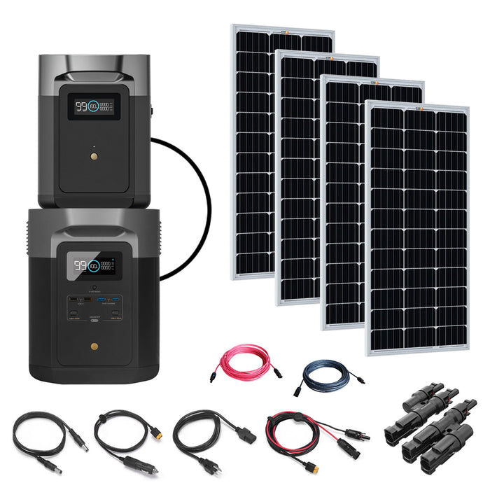 EcoFlow DELTA Max 4,000Wh Power Station | 4 x 200 Watt 12V Mono Solar Panels | Total Solar Kit