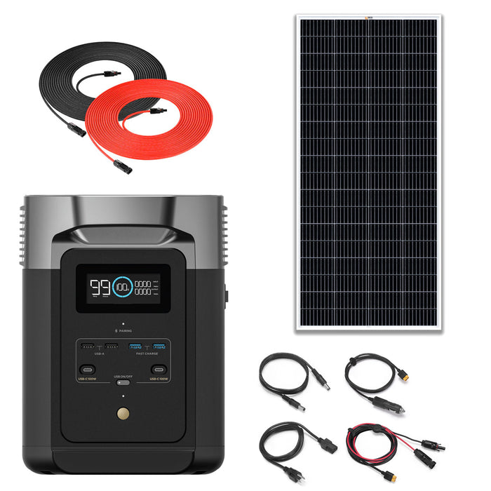 EcoFlow DELTA Max 2016Wh 2400W Portable Power Station | 200W Rigid Mono Solar Panels