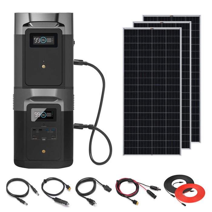 EcoFlow DELTA Max + Extra Battery 4032Wh 2400W Power Station | 200W Rigid Mono Solar Panels