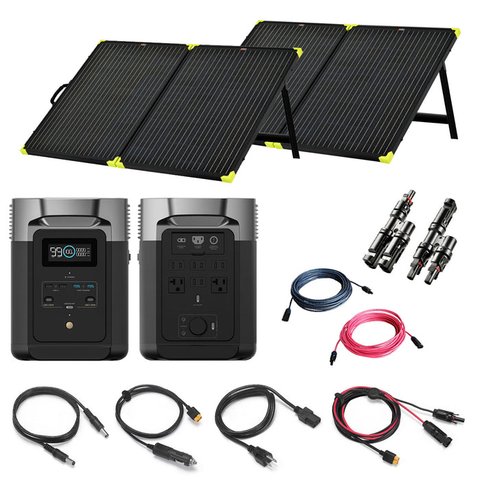 EcoFlow DELTA Max 2,400W/2,016Wh Portable Power Station | 2 x 200W 12V Folding Mono Solar Panels | Total Solar Kit