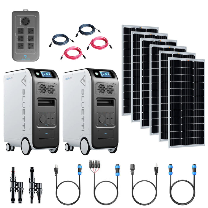 BLUETTI EP500 Pro 10,200Wh/6,000W 120/240V Power Station Kit | 6 x 200 Watt 12V Rigid Mono Solar Panels | Whole Home Backup